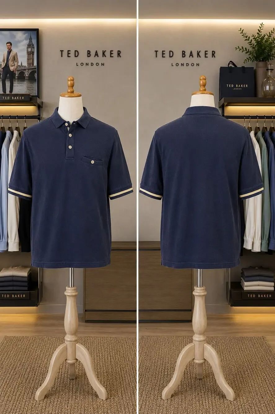 Ted Baker London Size 6 XXL Navy Pocket Polo Shirt Tipped Sleeves